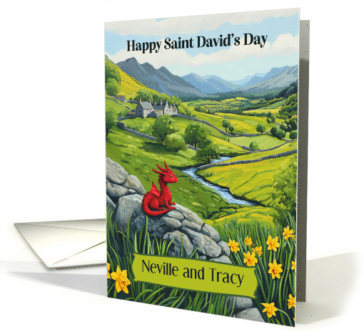 Saint David's Day Your Name Here with Red Dragon and Scenery card