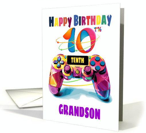 Grandson 10 Year Old Birthday Gamer Controller Abstract Tones card