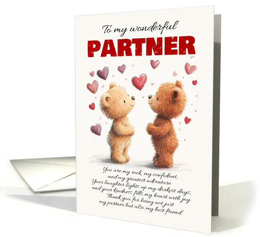 Partner Valentine with Cute Bears and Hearts Nice Wording card