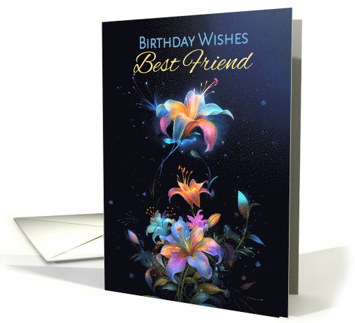 Best Friend Birthday Wishes with Fractal Flowers on Dark... (1901686)
