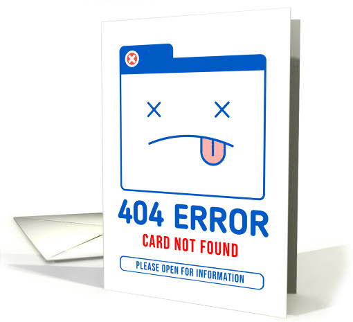 Website Error Message with a Pained Looking Computer Pop Up Tab card