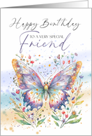 Special Friend Birthday with a Pretty Butterfly and Scattered Flowers card