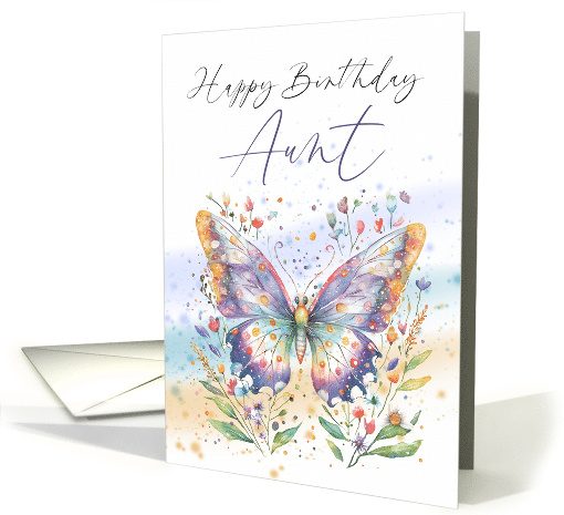 Aunt Birthday with a Pretty Butterfly and Scattered Flowers card