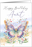 Aunt Birthday with a Pretty Butterfly and Scattered Flowers card