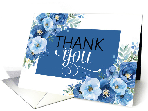 Thank You in Blue Blended Floral Modern and Stylish Blank Inside card
