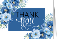Thank You in Blue Blended Floral Modern and Stylish Blank Inside card