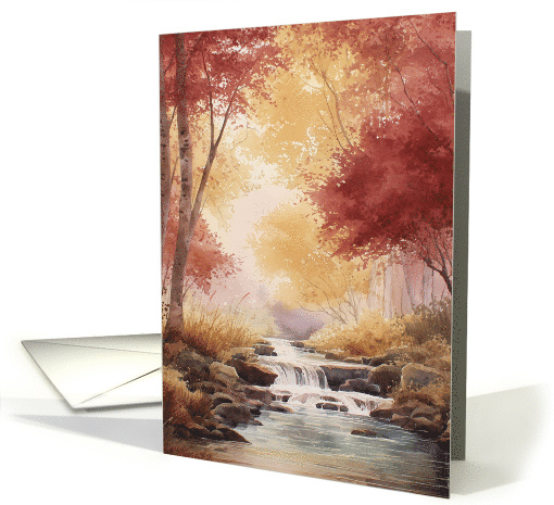 Thanksgiving Rich Tones a Fall Autumn Scene with Serene Waterfall card