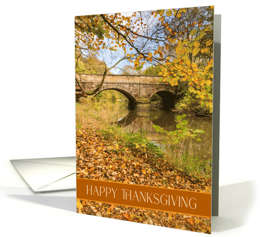 Thanksgiving Stream and Bridge Scene Autumn Fall Tones card (1940628)