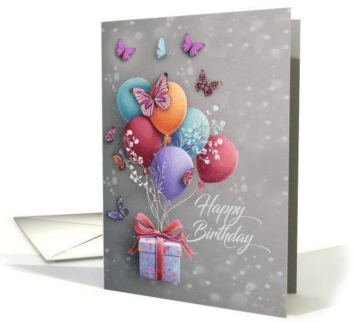 Happy Birthday Butterflies and Balloons on a Grey Blend... (1943684)