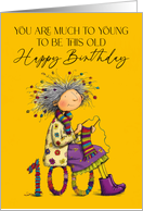 100th Birthday Cute Funny Lady Knitting and Sitting on a Woolly 100 card