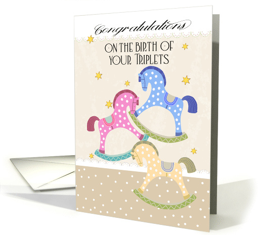Triplet Congratulations with Polka Rocking Horses in Three Tones card