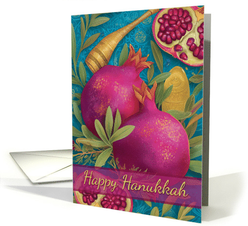 Happy Hanukkah Pomegranate and Shofar In Blended Blues... (1947512)