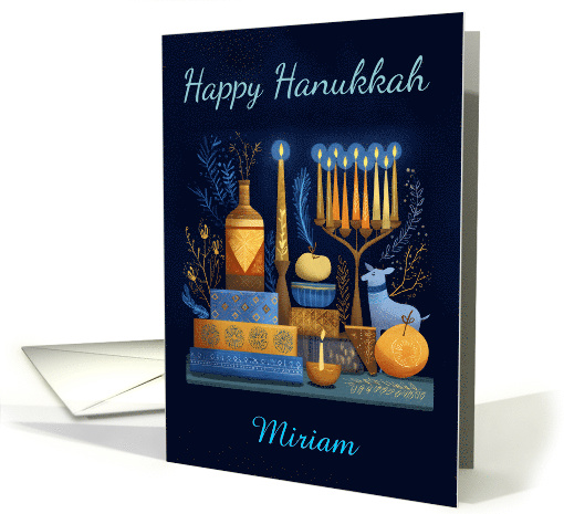 Happy Hanukkah Menorah and Candles in Blended Blues any Name card