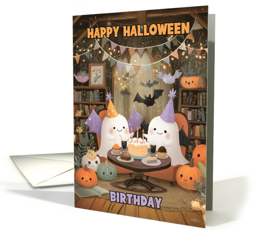 Happy Halloween Birthday with Ghosts Bats and Pumpkins card (1948280)