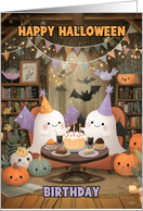 Happy Halloween Birthday with Ghosts Bats and Pumpkins card