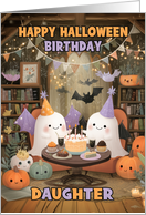 Daughter Happy Halloween Birthday with Ghosts Bats and Pumpkins card