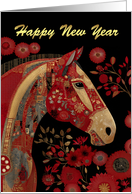 Chinese New Year Happy New Year Collage Horse In Gold and Red Effect card