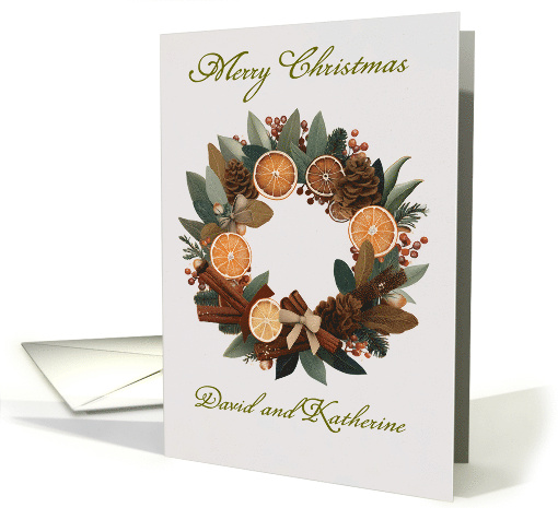 Vintage Orange Cinnamon and Pine Cone Christmas Wreath card (1972540)