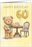 60th Birthday with Teddy Bear Cake and a big 40 Balloons card