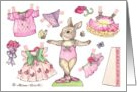 Paper Doll Ballerina Bunny April Birthday nostalgic kids activity card