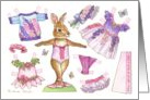 Paper Doll Ballerina Bunny July Birthday nostalgic kids activity card