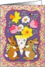 Easter Bunny Rabbit Bouquet Embroidery Applique Nostalgic Sewing card