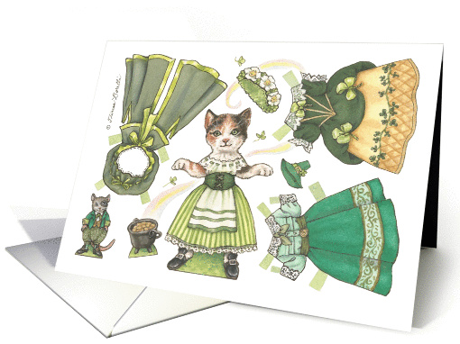 Paper Doll Cat St. Patrick's Day nostalgic kids activity card