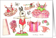 Paper Doll Ballerina Bunny January Birthday nostalgic kids activity card