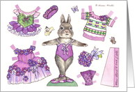 Paper Doll Ballerina Bunny February Birthday nostalgic kids activity card