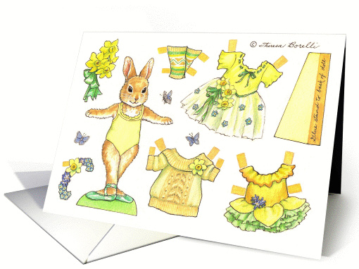 Paper Doll Ballerina Bunny March Birthday nostalgic kids activity card