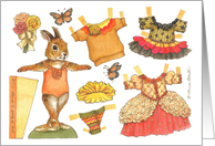 Paper Doll Ballerina Bunny November Birthday nostalgic kids activity card