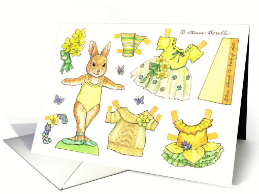 Birthday Daffodil Ballerina Bunny Paper Doll card (1360686)