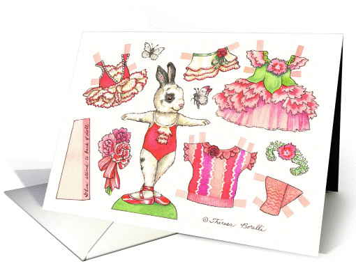 Birthday Carnation Ballerina Bunny Paper Doll card (1360690)