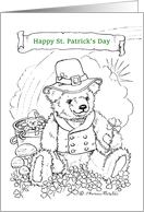 Kids’ Coloring St. Patrick’s Day card teddy bear rainbow card