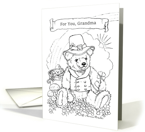 Grandma Kids' Coloring St. Patrick's Day card teddy bear rainbow card