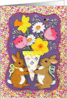 Easter Bunny Rabbit Bouquet Embroidery Applique Nostalgic Sewing card