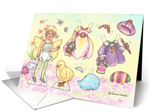 Kids Easter Fairy Paper Doll Chick Eggs Watercolor Garden... (1363934)