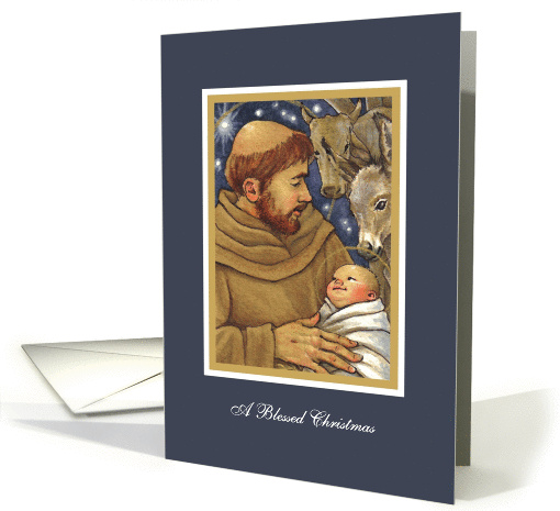 Christmas St. Francis Manger Scene Creche watercolor card (1389372)