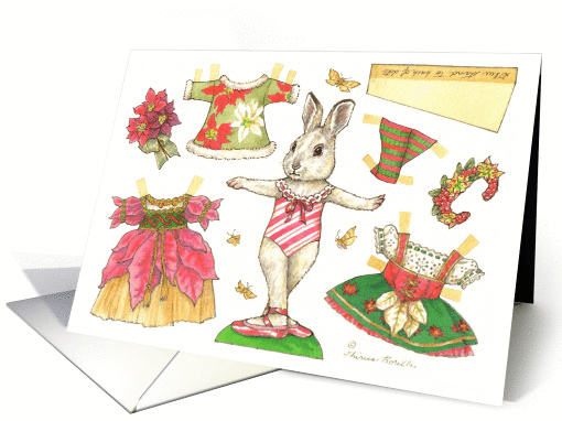 Christmas Ballerina Bunny Paper Doll costumes kids activity card