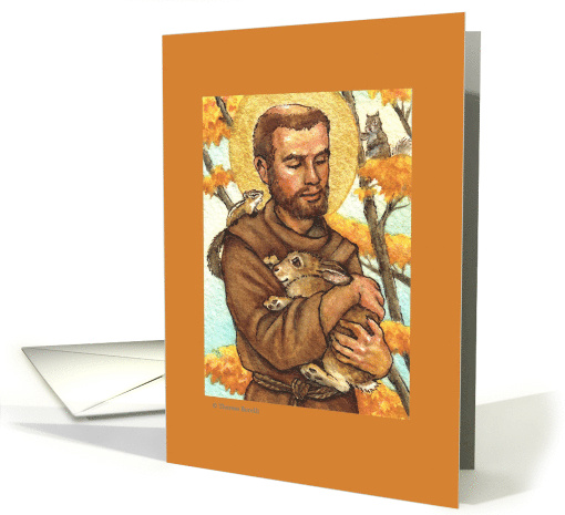 St Francis of Assisi Holding Rabbit Blank Note card (1644338)