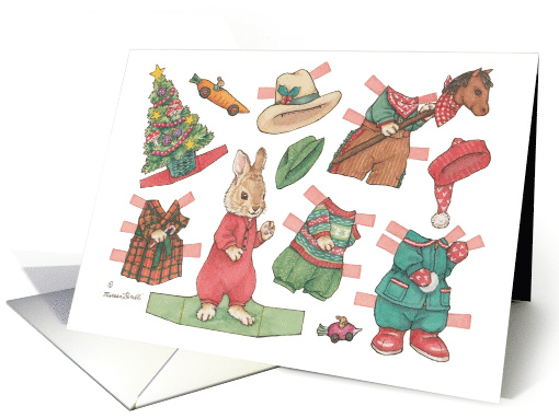 Nostalgic Christmas Bunny Rabbit Paper Doll card (1710970)