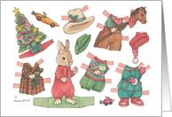 Nostalgic Christmas Bunny Rabbit Paper Doll card