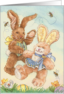 Hoppy Easter Nostalgic Dancing Easter Bunnies card