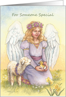 Angel with Lamb and Duck Easter card