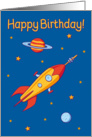 Happy Birthday Space Rocket Flying in Space card