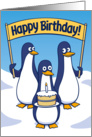 Happy Birthday Funny Penguins with Birthday Cake card