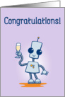 Congratulations Cute Robot with a Glass of Champagne card