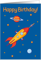 Happy Birthday Space Rocket Flying in Space card