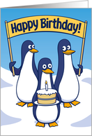Happy Birthday Funny Penguins with Birthday Cake card