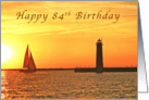 Happy 84th Birthday, Muskegon Lighthouse and Sailboat card